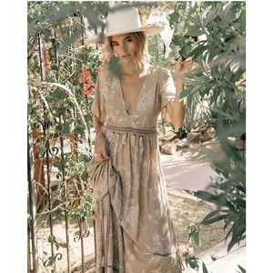 Yireh Hawaii Indi Maxi hand beaded & Tassels Boho Coastal Beach Island Dress MED